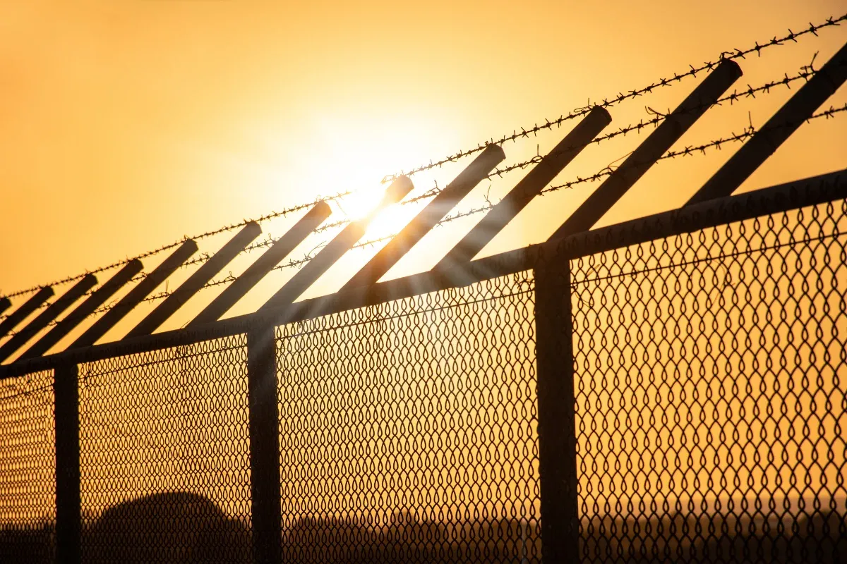 Anti-climb security fence line