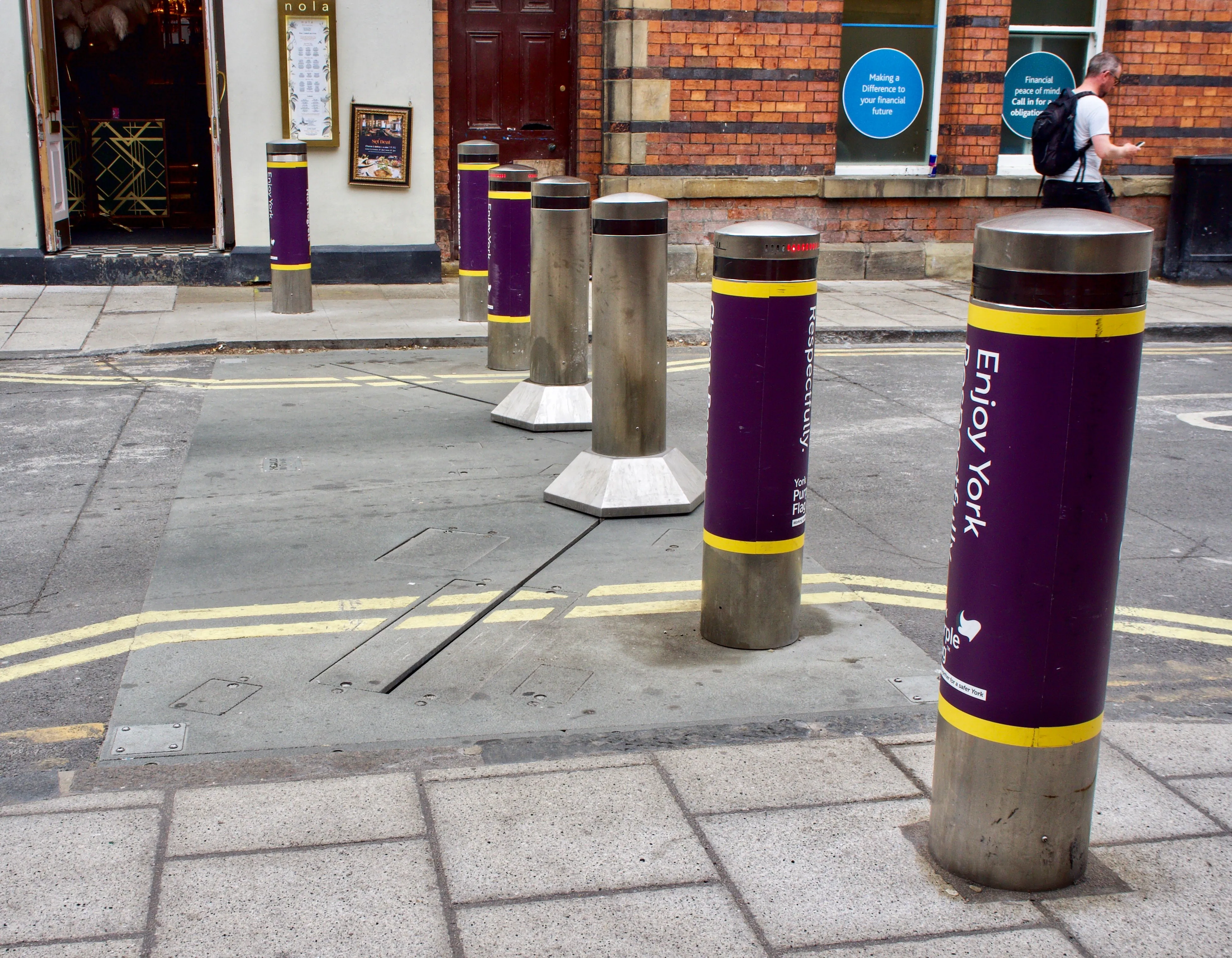 Security bollards installed at a building perimeter